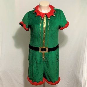 Ugly Christmas Romper Elf Jingle Bell Collar Pockets Green Red Mens Womens XL